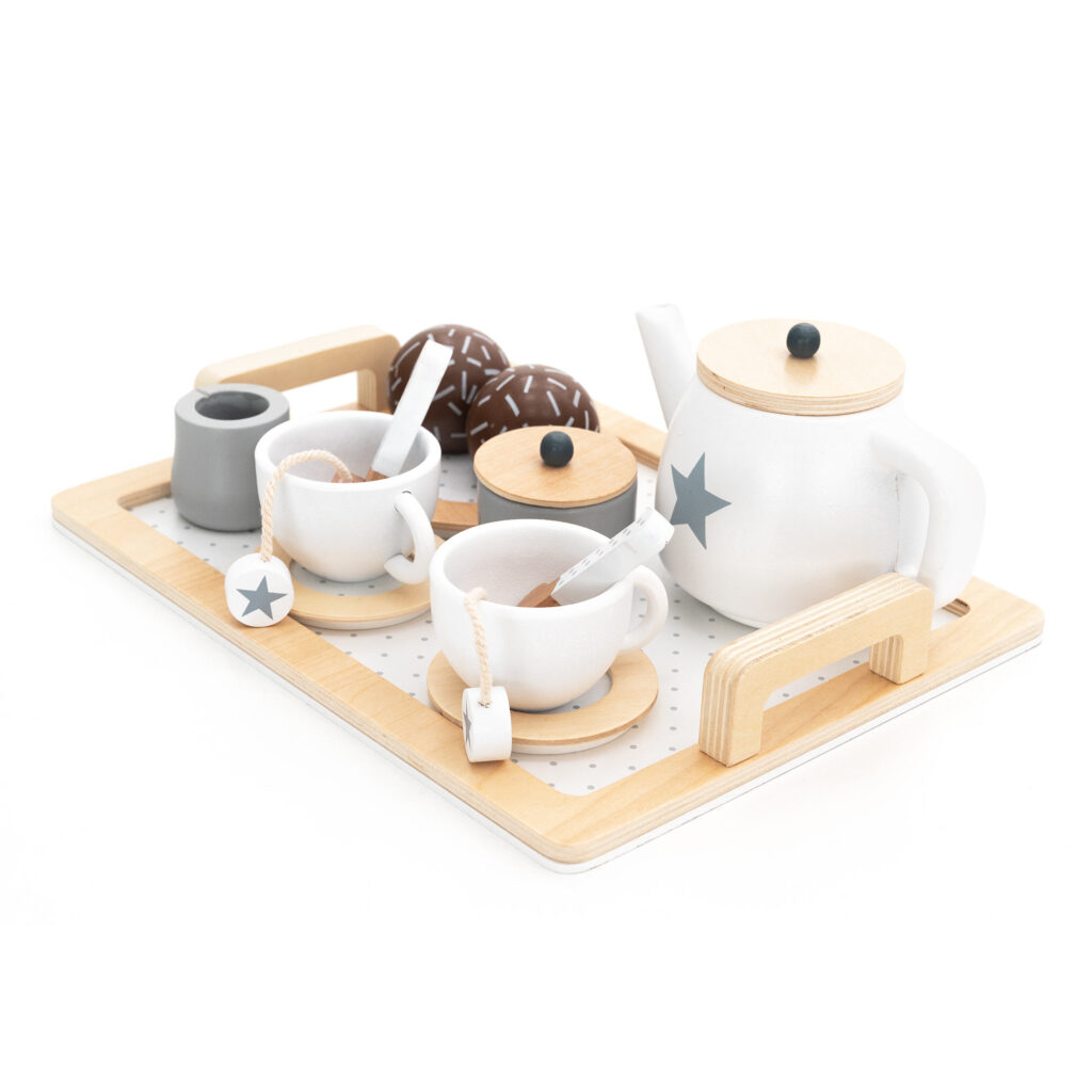 Macchina da Caffé Giocattolo Montessori Coffe Robincool Caprizze 17x16x14  cm Fabbricata in Legno Ecologico e Accessori Inclusi